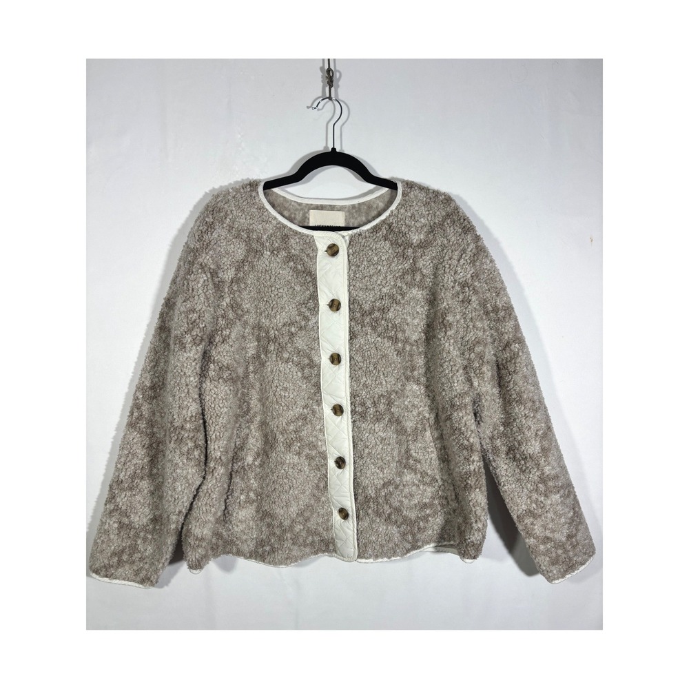Rustic Cozy Boho Sherpa Lucky Brand Faux Fur Fleece Jacket Womens XL Beige
